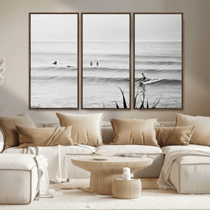 Surfer Silhouette Wall Art – Framed Calm Ocean Canvas