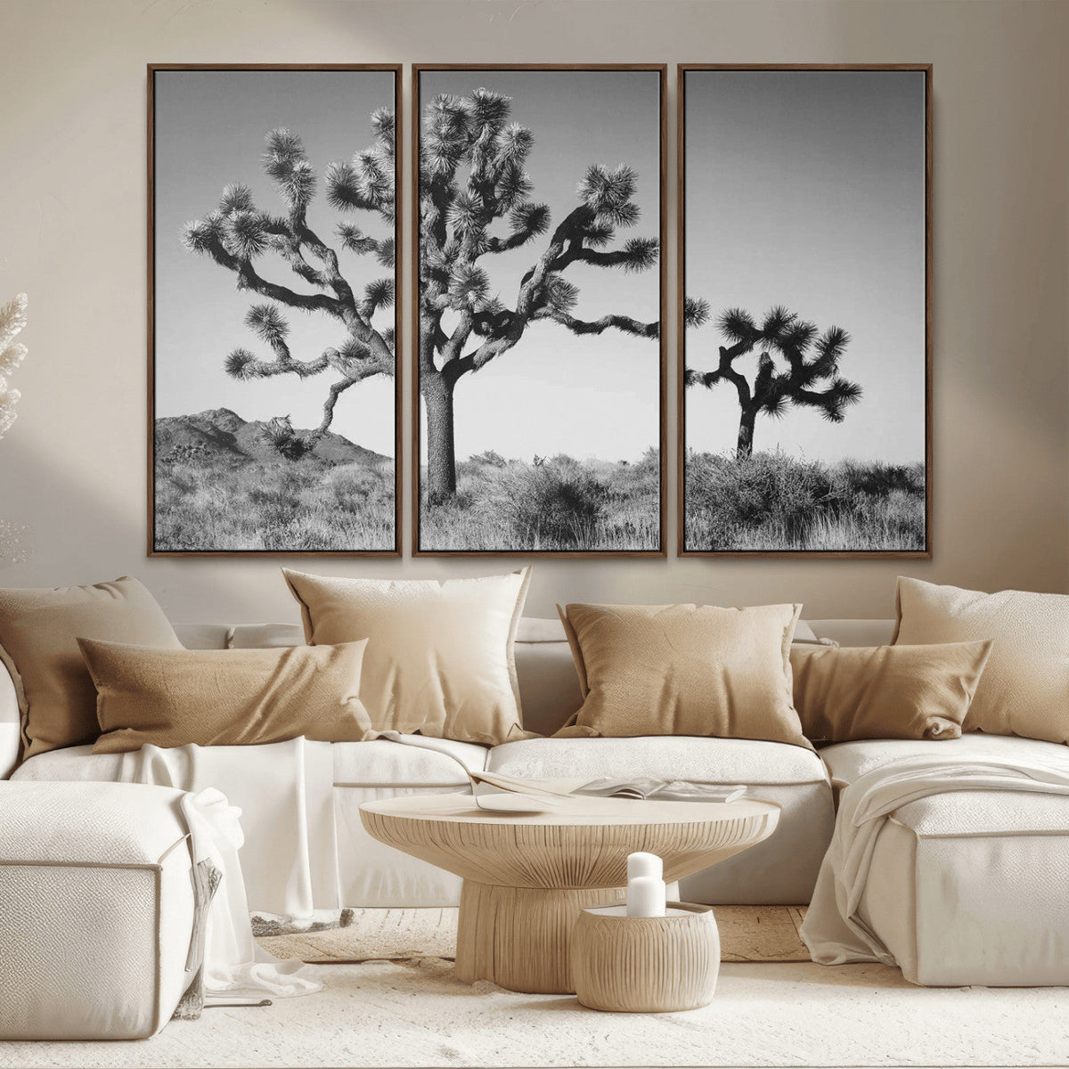 Joshua Tree Wall Art Canvas Print – Framed Monochrome Desert