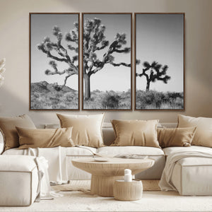 Joshua Tree Wall Art Canvas Print – Framed Monochrome Desert