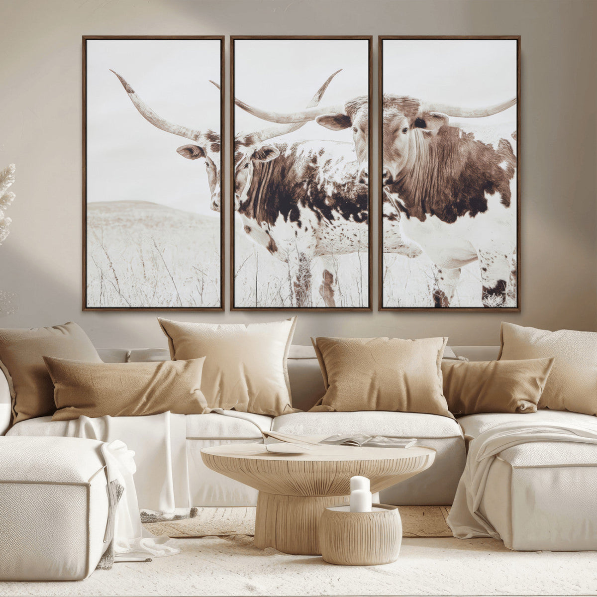 Longhorn Wall Art Canvas Print – Framed Western Cow Rustic