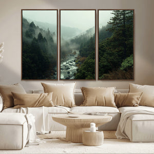 Misty Forest Wall Art Canvas Print – Framed Foggy River
