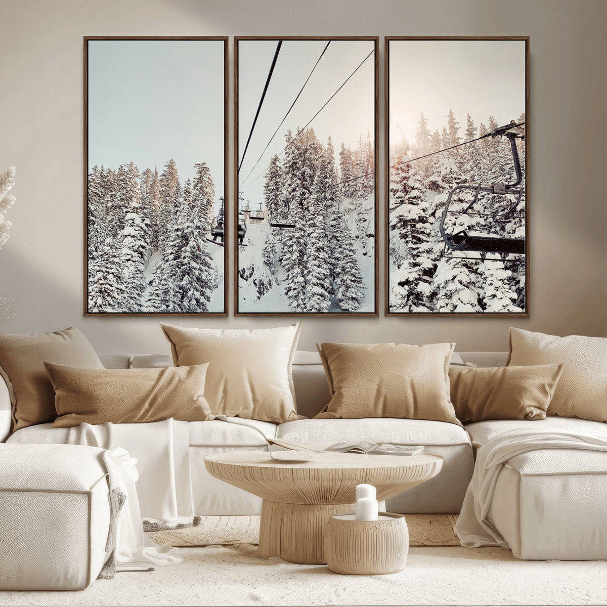 Frosty Pines Wall Art Canvas Print – Framed Cozy Cabin Ski