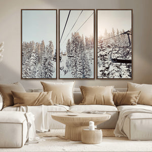 Frosty Pines Wall Art Canvas Print – Framed Cozy Cabin Ski
