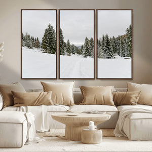 Frosty Pines Wall Art Canvas Print – Framed Silent Snowfall