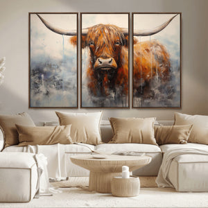 Scottish Highland Wall Art Canvas Print, Framed Longhorn Art