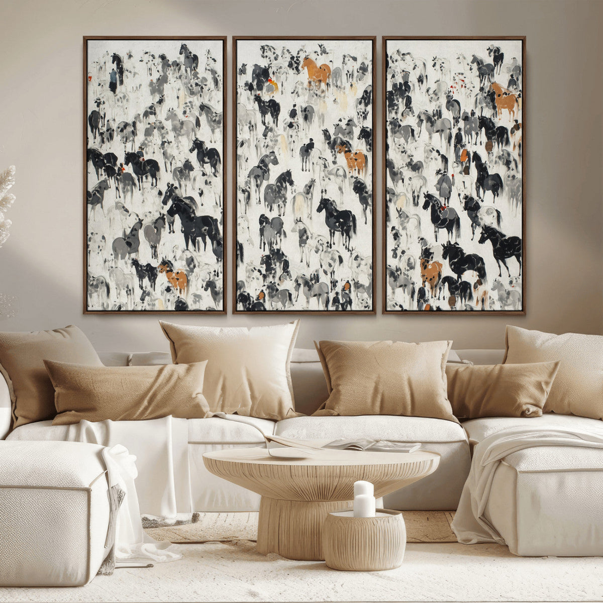 Wild Horse Stampede Wall Art Canvas Print – Monochrome