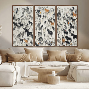 Wild Horse Stampede Wall Art Canvas Print – Monochrome