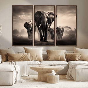 Elephant Family Wall Art Canvas Print, Framed Elephant Wall