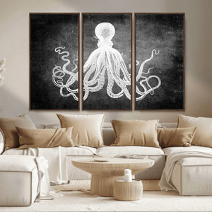 Black White Octopus Wall Art Canvas Print