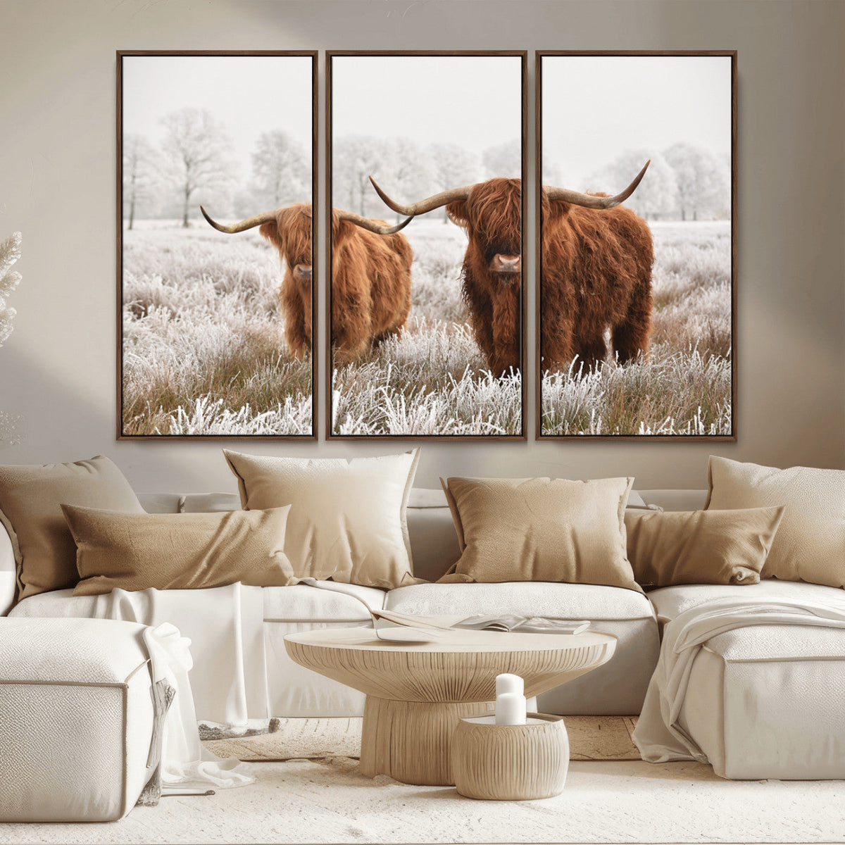 Longhorn Cattle Wall Art Canvas Print, Framed Farmhouse