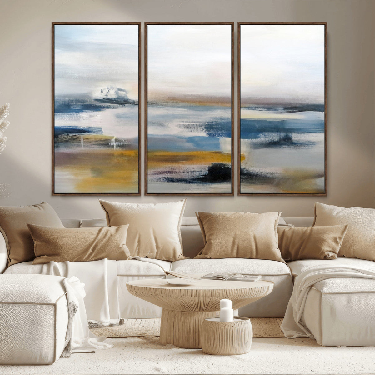 Abstract Landscape Wall Art Canvas | 3 Panel Modern Blue,