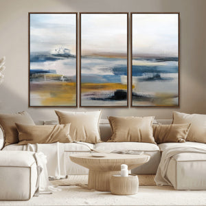 Abstract Landscape Wall Art Canvas | 3 Panel Modern Blue,