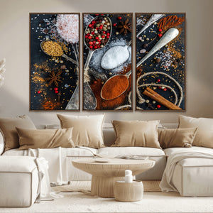Spices and Seasonings Canvas Wall Art – Colorful Triptych