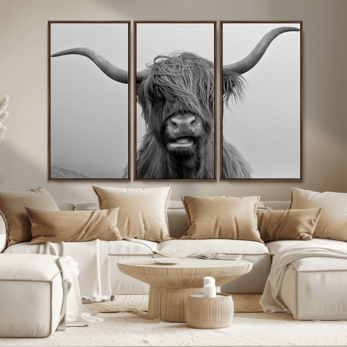 Texas Cow Wall Art Canvas, Texas Longhorn Cattle Canvas