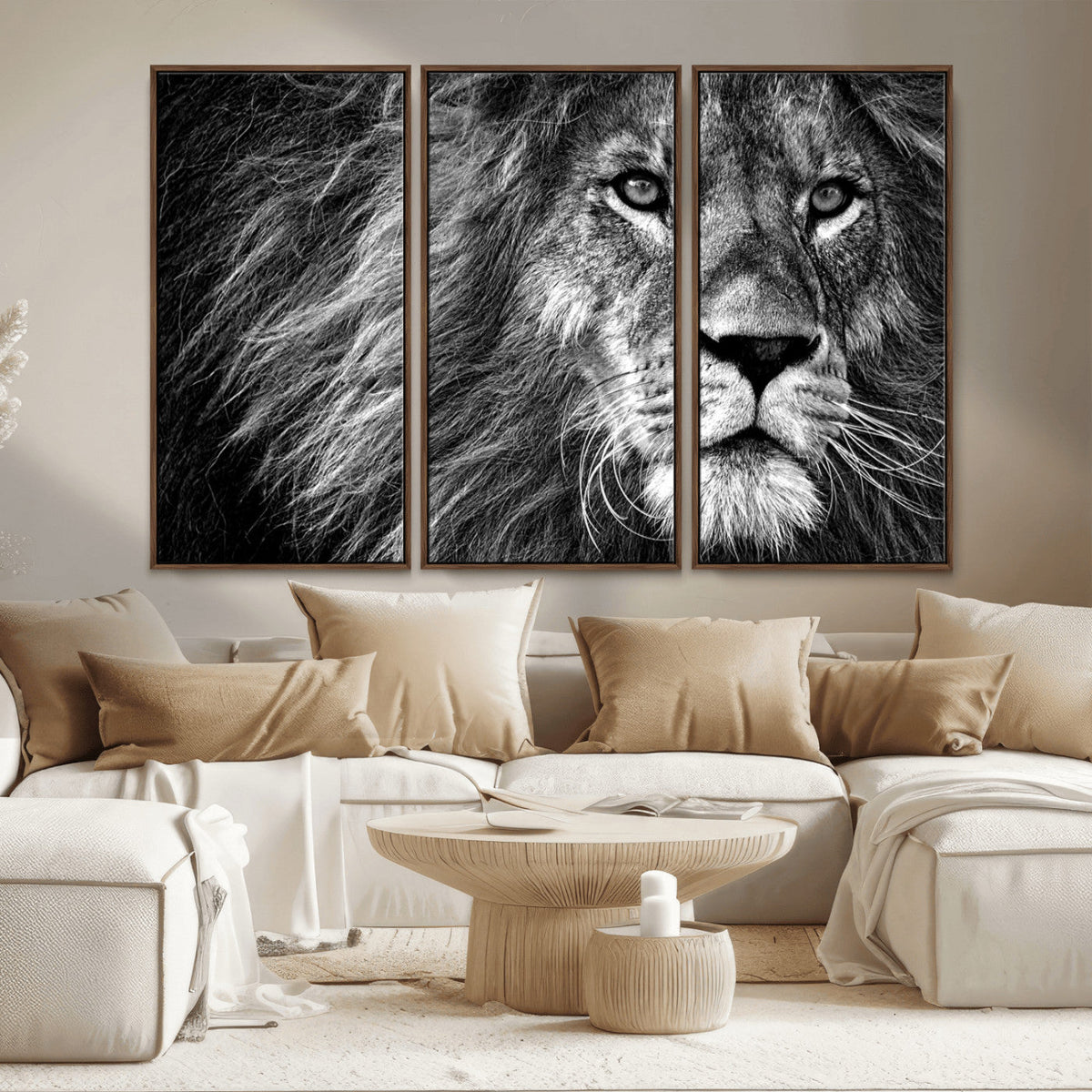 Black and White Lion Canvas Wall Art Print – Wildlife