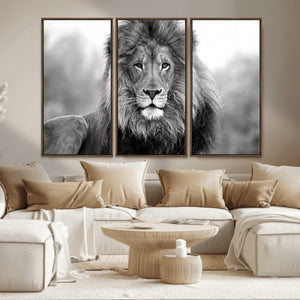Black and White Lion Canvas Wall Art – Animal Print Artwork
