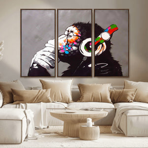 Dj Monkey Listening to Music Wall Art Print | Banksy Monkey