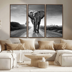 Black and White Elephant Wall Art Canvas Print