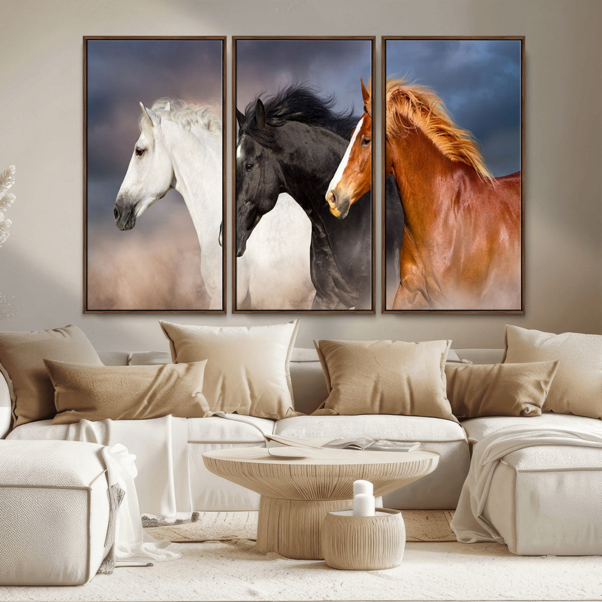 Animal Wall Art Three Horses Farmhouse Art Canvas, Framed
