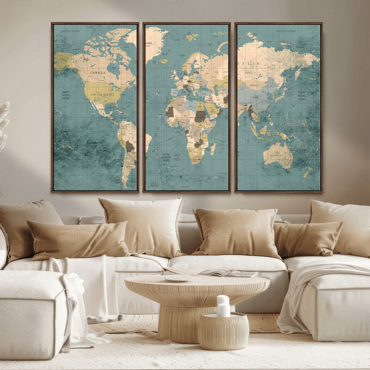 Classic World Map Canvas Print – Framed Vintage Map Wall