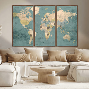 Classic World Map Canvas Print – Framed Vintage Map Wall
