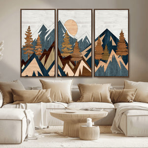 Abstract Wood Panel Effect Mountain Range Top Wall Art