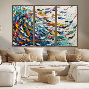 Modern Abstract Fish Shoal Wall Art Canvas Print, Colorful