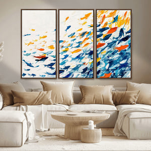 Abstract Fish Shoal Wall Art Canvas Print, Colorful Fish
