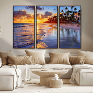 Serene Beach Sunset Wall Art Canvas- Coastal Seascape Print