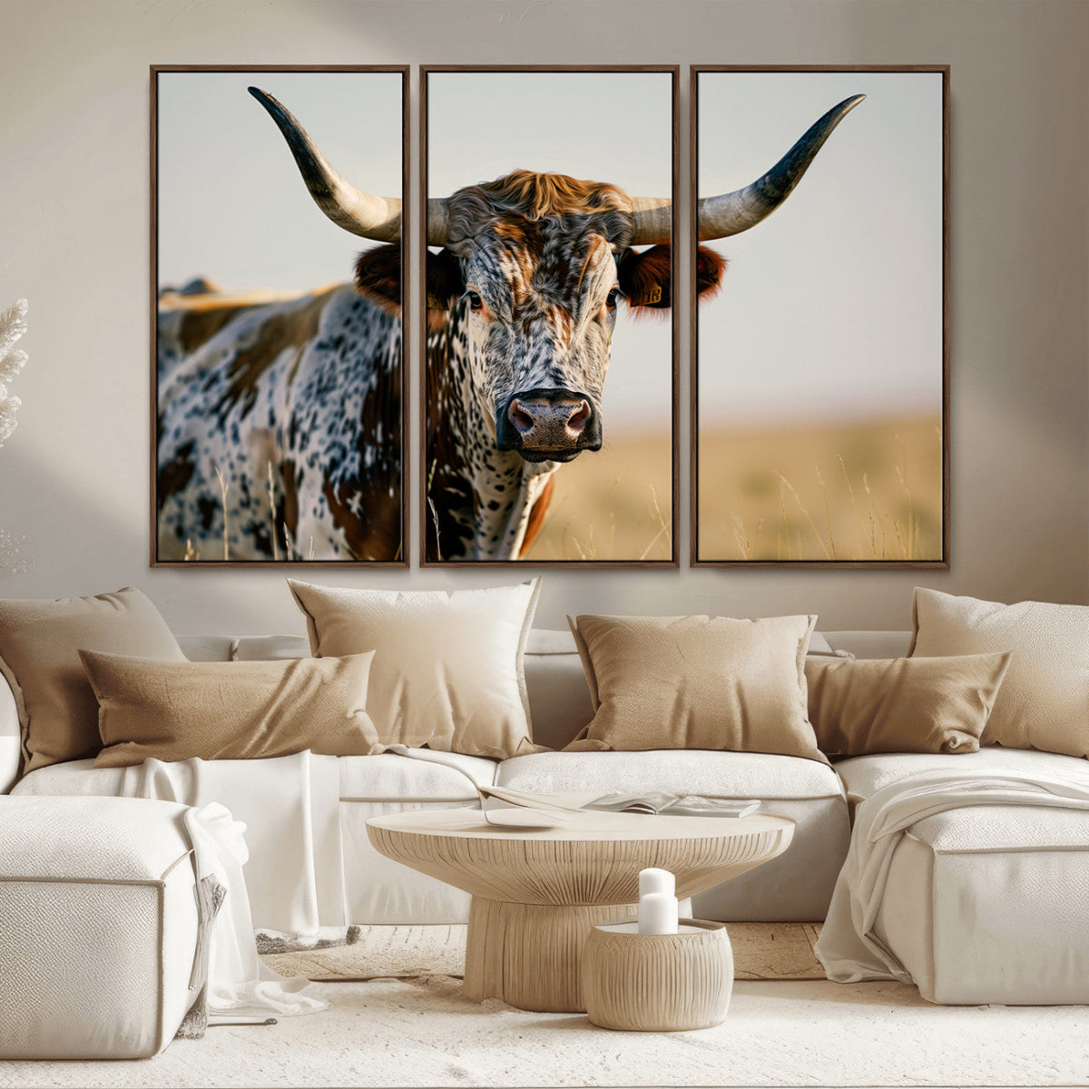 Texas Bull Longhorn Wall Art Canvas Print for Farm House