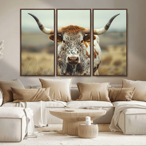 Texas Cow Longhorn Wall Art Canvas Print for Farm House Wall