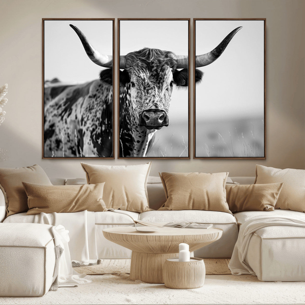 Texas Highland Cow Longhorn Canvas Print - Rustic Farmhouse