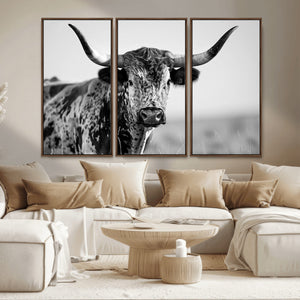Texas Highland Cow Longhorn Canvas Print - Rustic Farmhouse