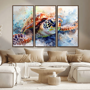 Watercolor Sea Turtle Wall Art Canvas Print - Vibrant Ocean