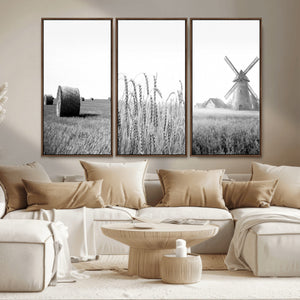Vintage Farmhouse Black and White Triptych Wall Art – Giclee