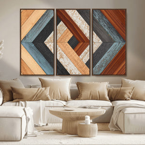 Geometric Wood Art Wall Decor Canvas Print, Rustic Wooden