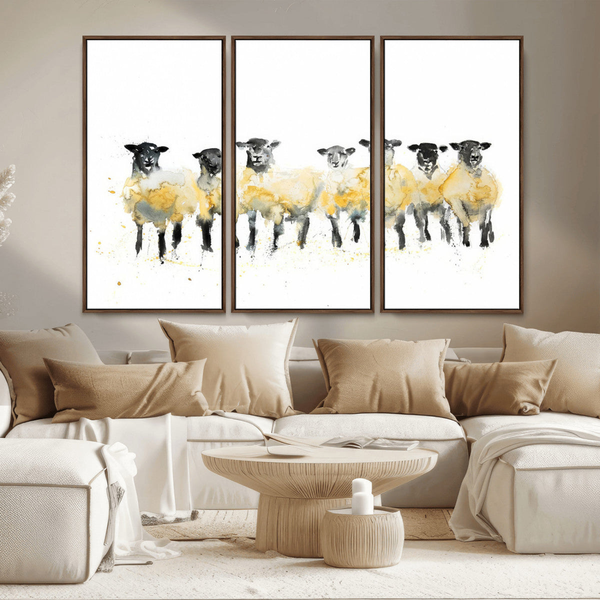 Farmhouse Wall Art Sheep Print | Ready to Hang Framed Canvas