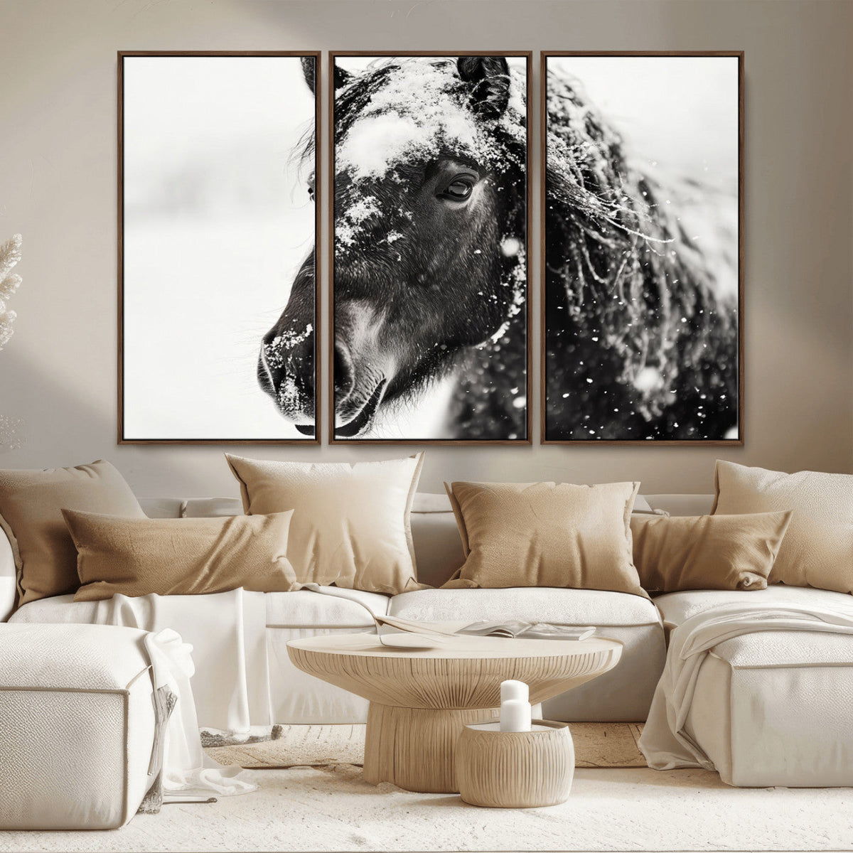 Framed Black and White Horse Wall Art | Ready to Hang and
