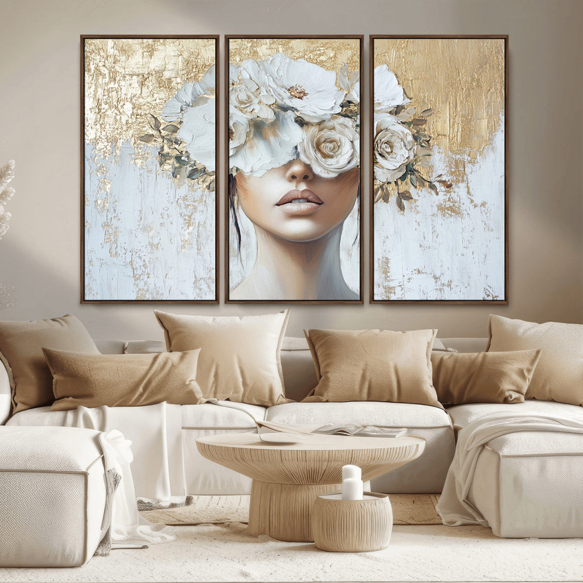 Golden Petal Wall Art - Canvas Print Flower Head Woman