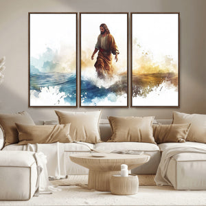 Watercolor Jesus Walking Wall Art Print, Jesus Water Canvas