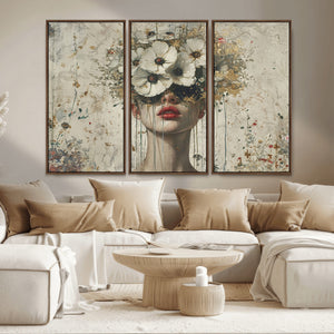 Abstract Floral Women Patel Wall Art Canvas Print