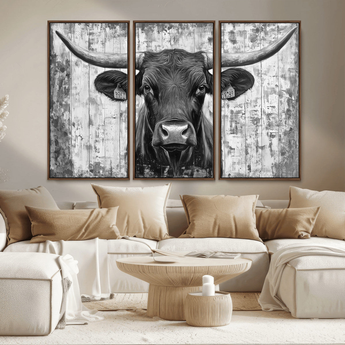 Abstract Longhorn Bull Wall Art Canvas Print - Rustic Texas