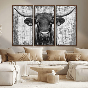 Abstract Longhorn Bull Wall Art Canvas Print - Rustic Texas