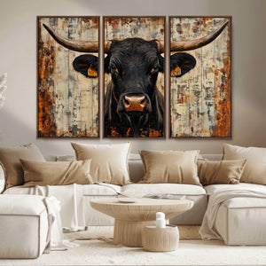 Rustic Texas Artwork Wall Art Canvas Print - Abstract Cow