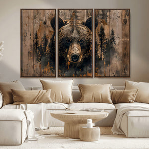 Rustic Grizzly 399 Wall Art | Triptych Canvas Print | Rustic