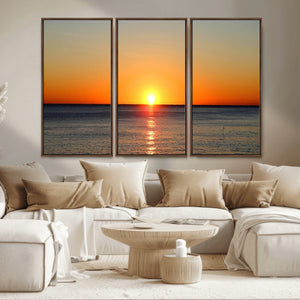 Golden Horizon Sunset Over Ocean Wall Art Canvas Print –