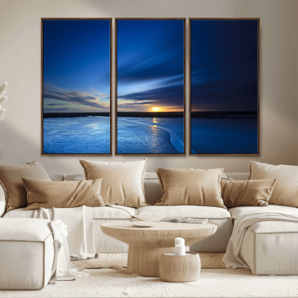 Blue Sunset Ocean Canvas Wall Art Print – Serene Coastal