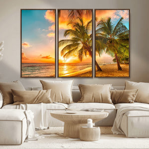 Tropical Sunset Beach Canvas Wall Art Print – Vibrant Palm