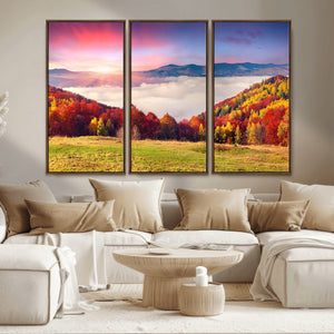 Autumn Mountain Foggy Landscape Wall Art Canvas Print |