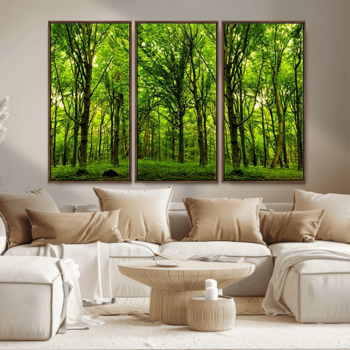 Lush Green Forest Canvas Print | 3-Panel Forest Wall Art |